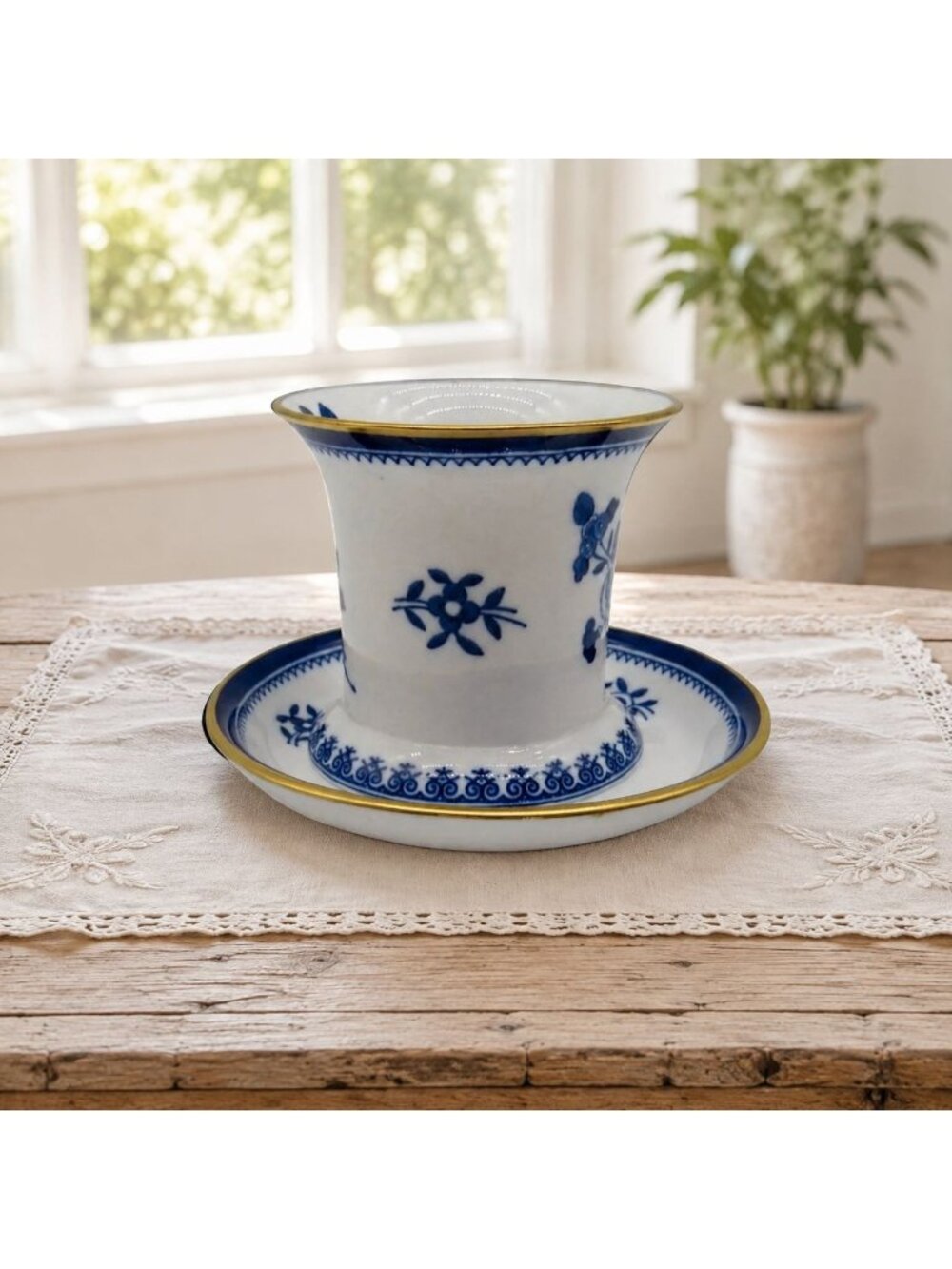 Sode Gloucester Blue and White Floral Cup Saucer England Vintage